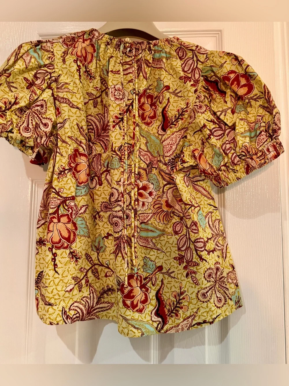 Ulla Johnson Yellow Floral Calla Lilly Print Puff-Sleeve Blouse